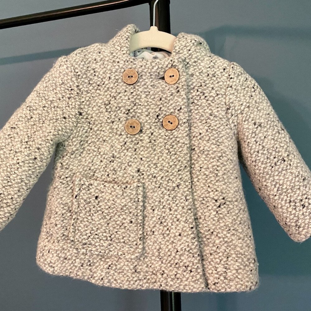Zara Baby Girl Wool Hooded Peacoat, 6-9 month